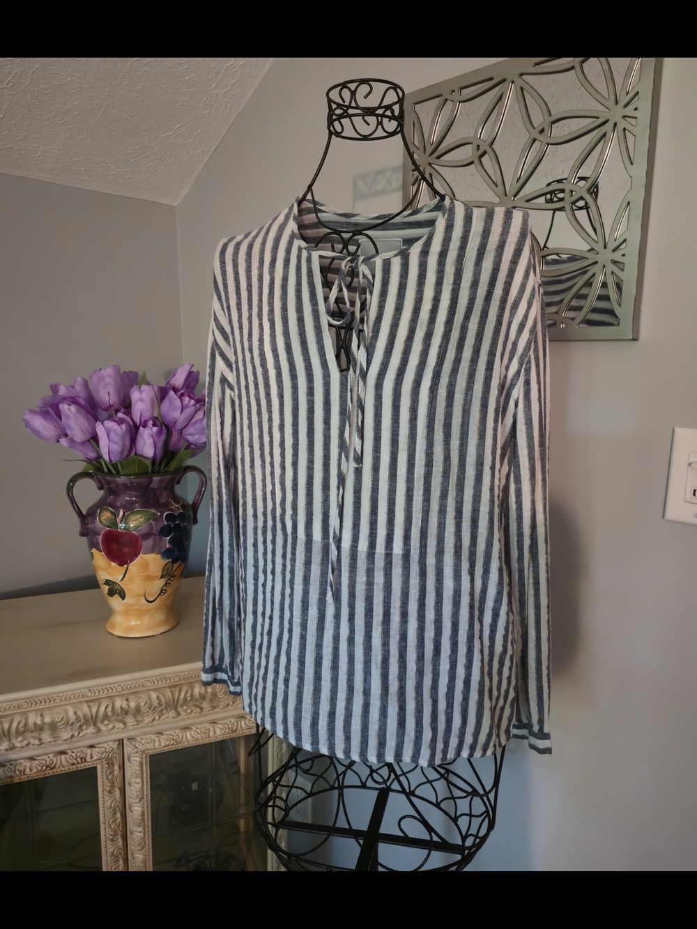 Rails Rio Stripe Long Sleeve Dress - Navy, White with Metallic Thread